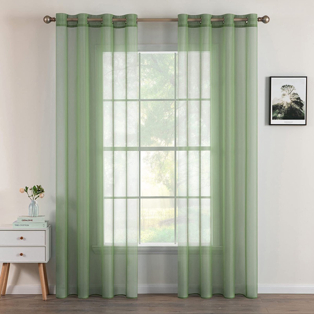 My Ninki ® Stijlvolle Transparante Gordijnen voor Slaapkamer en Woonkamer - Set van 2 Stuks in Grijs-Groen