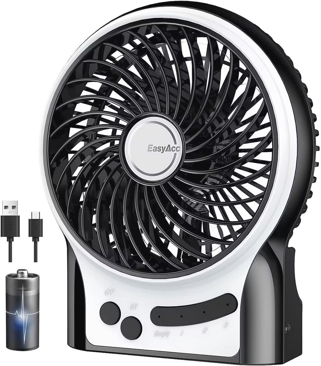 Mini Desktop USB Ventilator met LED Licht - Oplaadbare Draagbare Ventilator voor Binnen en Buiten