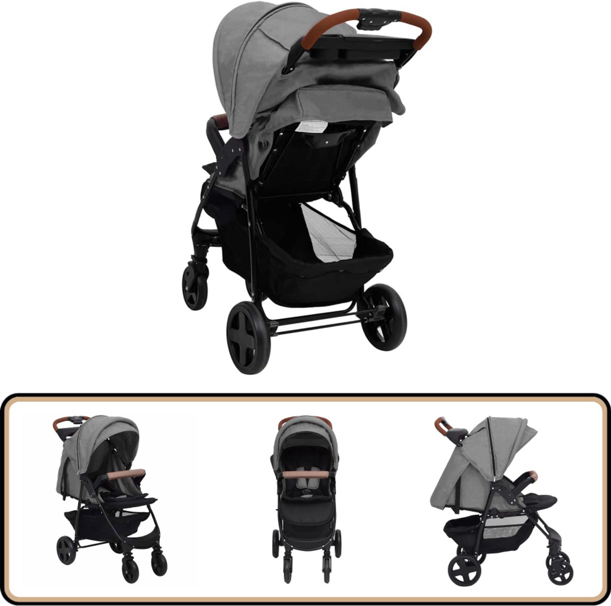 vidaXL - Kinderwagen - 2-in-1 - staal - lichtgrijs - vidaXL - €112,90