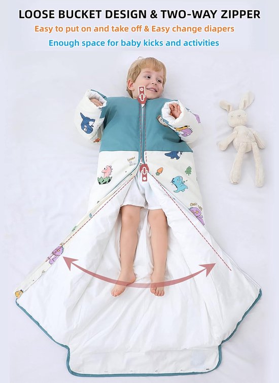 Kinderslaapzak met Afneembare Mouwen - Biologisch Katoen - Dinosaurus Design - Maat L — afbeelding 4