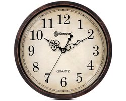 Geevon Retro Wandklok, Stille Ronde Vintage Decoratieve Wandklok met Batterijen, Zonder Tik, voor Keuken, Kantoor, Klaslokaal, Slaapkamer, Woonkamer (14 Inch)