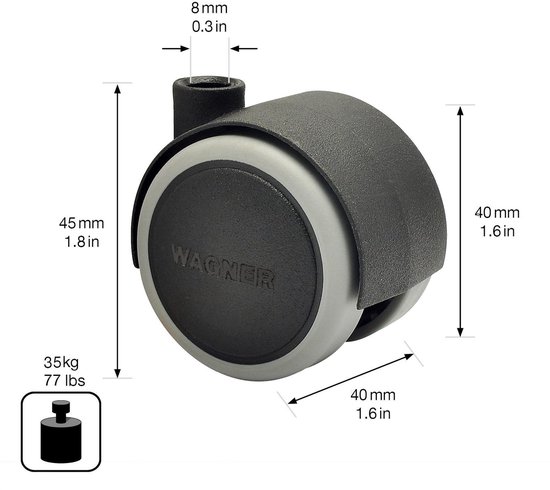 Stalen bokwiel, 100mm diameter, elastisch rubber loopvlak, rollager, 128mm bouwhoogte