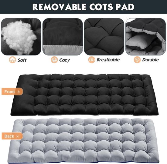 Extra Groot Opvouwbaar Campingbed met Mat - 198×81,5×46 cm, Zwart, Inclusief Draagtas van Merkloos — afbeelding 5