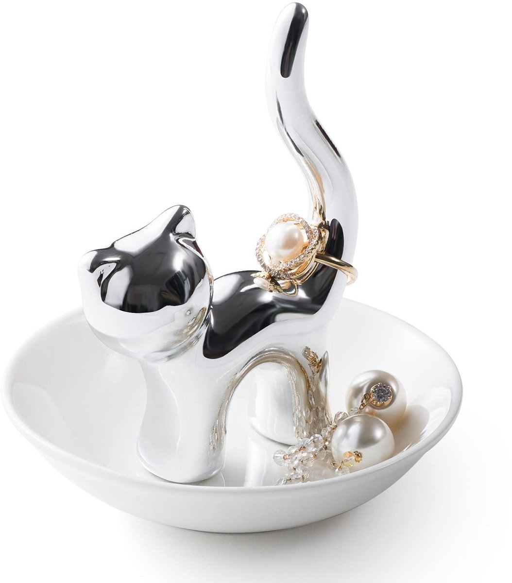 Titanape Cat Ringhouder Sieradenstandaard, Gepersonaliseerde Sieradenopslag Kawaii Decoratie, Verjaardagscadeau voor Vrouwen, Moeder, Beste Vriend, Bruiloft, Kerstmis, Valentijnsdag, Moederdagcadeau