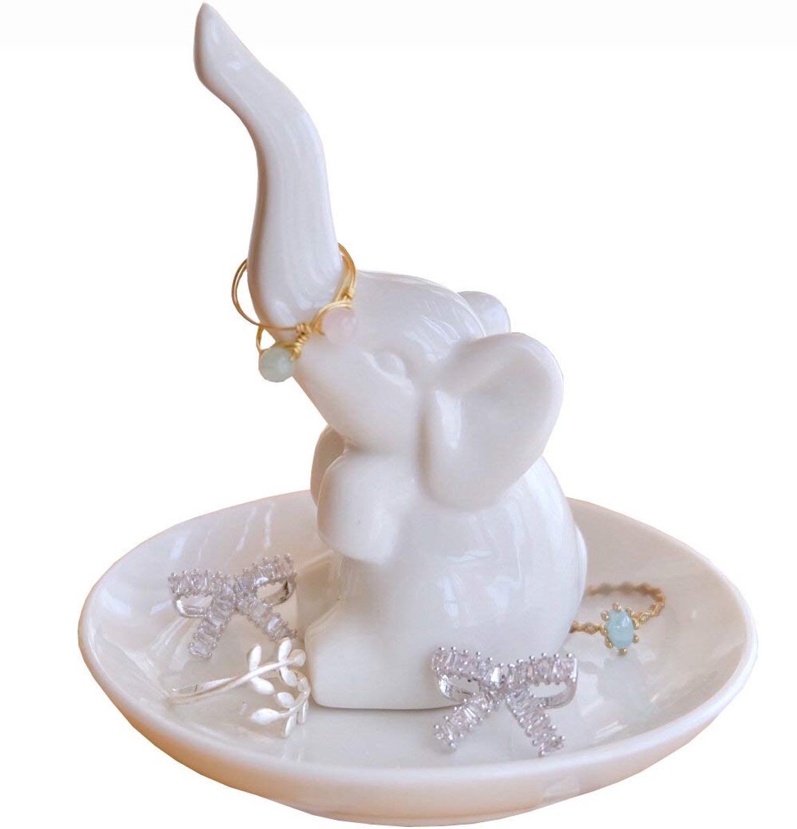 Witte Olifant Ringhouder, Olifant Cadeaus voor Vrouwen, Unieke Ringstandaard Sieradenhouder Cadeau voor Moeder, Vriendin, Meisjes, Nieuwigheid Olifant Cadeaus Bruiloft Verjaardag Kerstcadeaus