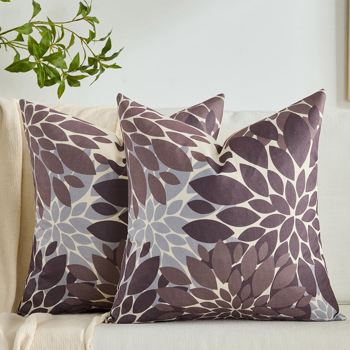 Unyqoos Kussenhoezen set van 2, decoratief, 45 x 45 cm, herfst, geometrisch bloemontwerp, modern, met verborgen rits bruin