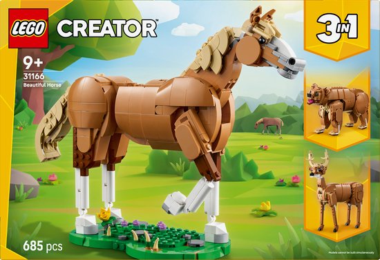 LEGO Creator 3-en-1 Magnifique cheval, ensemble de construction animalière - 31166