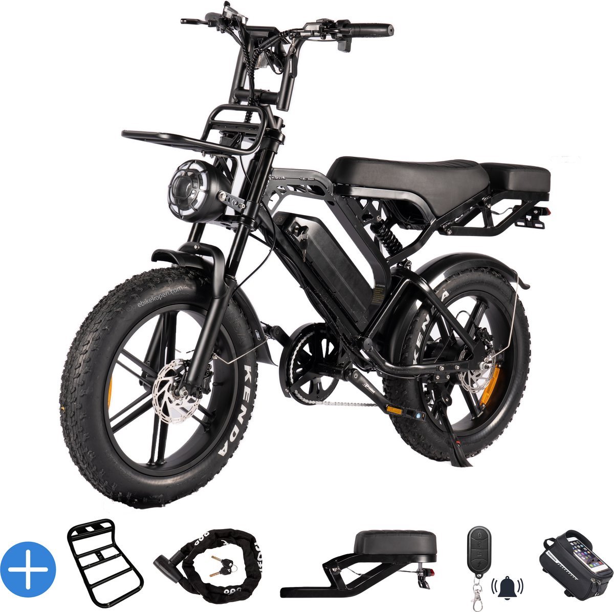 Ebikekopen.com Fatbike V20 Pro 7.0 - In Doos - Hydraulische remmen - Fatbike - 2025/2026 Model - Incl. Slot - Telefoonhouder - Alarmsysteem - Voorrekje - Voetensteuntje - Met Accessoires - Straatlegaal - Ebike - Elektrische Fiets - QMwheel - Ebikekopen.com - €1.195,00