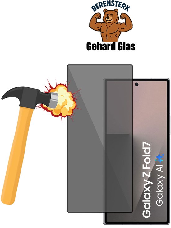 Technow hoesje + Privé Screenprotector geschikt voor Samsung Galaxy Z Fold 7 – Privacy Tempered Glass - Back Case - Cover - Zwart