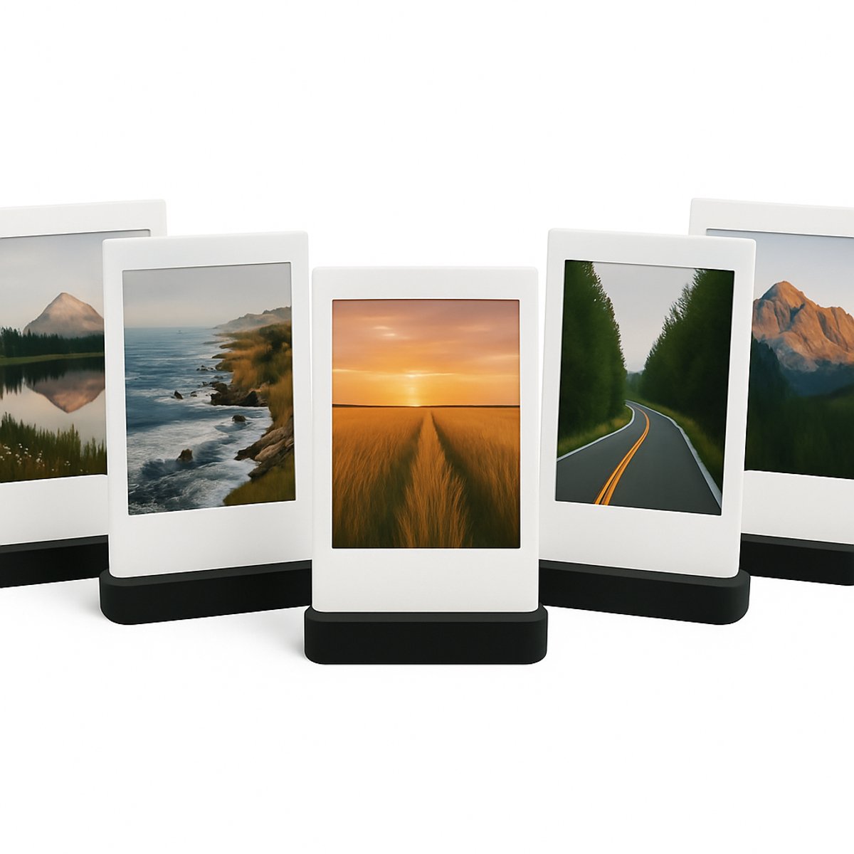 Huubsolutions Fotohouder Zwart – Set van 5 – Universele Fotostandaard voor Polaroid Original/i-Type/600 & Instax Mini/Square/Wide – Foto Display Houder – Woondecoratie & Bureauaccessoire