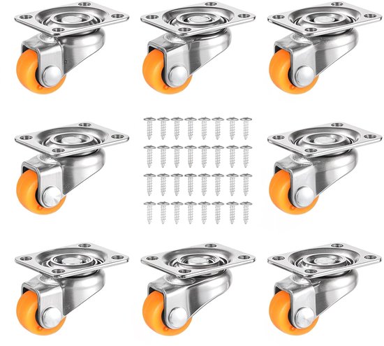 Lot de 8 petites Roues pivotantes à 360 Mini pour Meubles et Boîtes de rangement