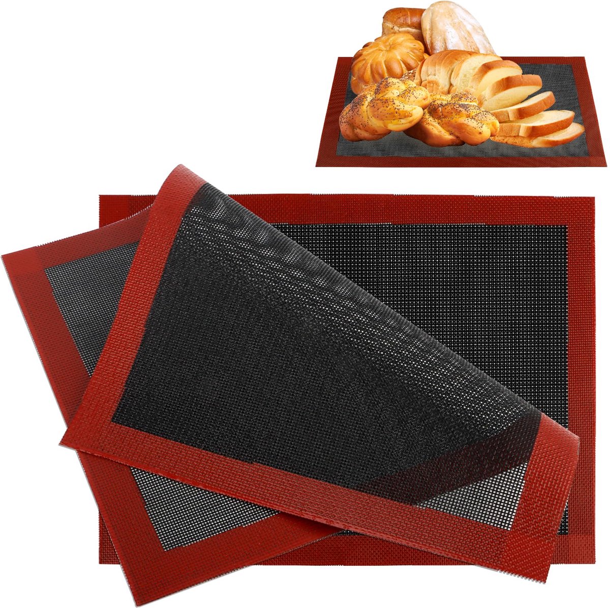 2-pack siliconen bakmatten, 40x30cm siliconen ovenbakmat, herbruikbare antislip bakmat, antiaanbak permanente bakmat, siliconen bakmat voor oven en magnetron