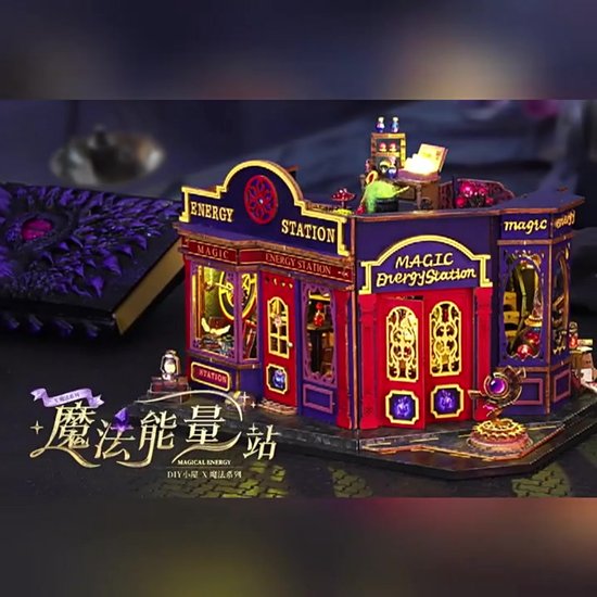 DIY Magic Book Nook Kit(luxe editie)- Magisch Energie Station - houten modelbouw- DIY miniatuur poppen huis- met LED-licht en muziek doos - doe-het-zelf houten poppenhuis kit -puzzel huis model bouwsets, thuis, boekenplank decor