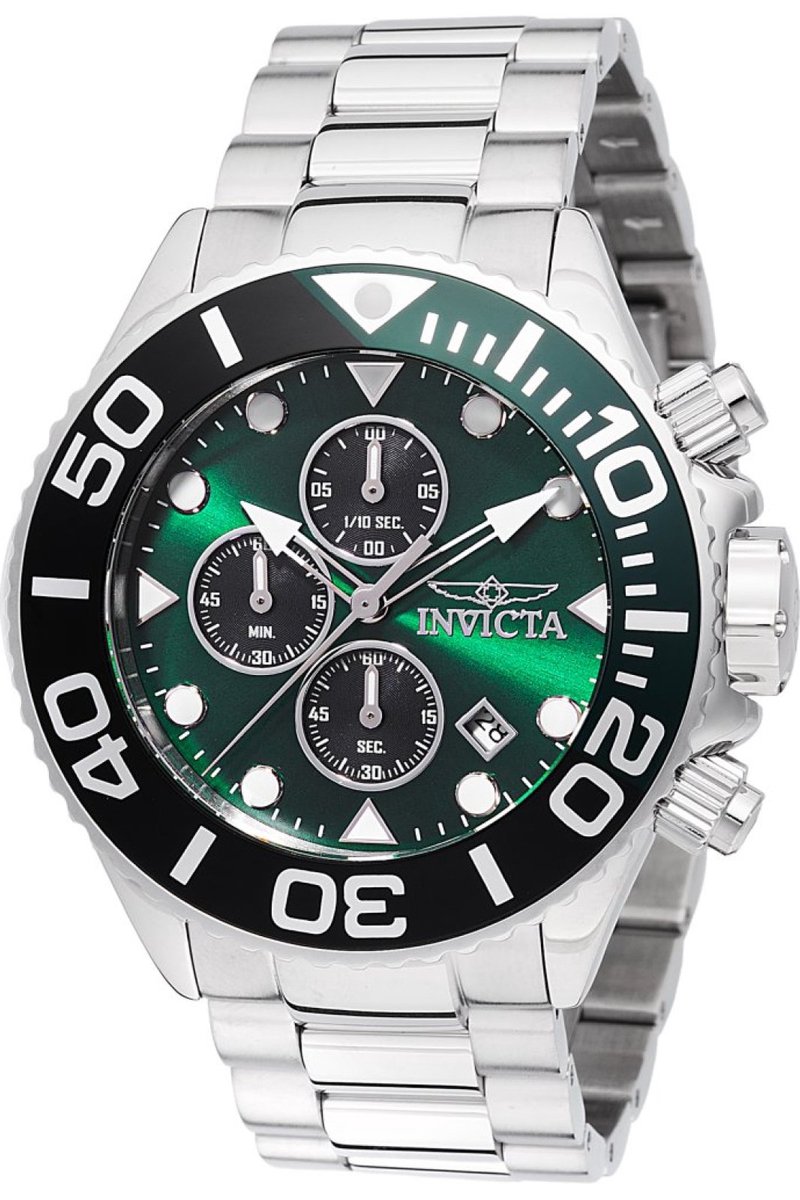 Invicta Grand Diver 48586 Heren Horloge - Waterdicht - Analoog - Quartz Uurwerk - Roestvrij Staal met groene Wijzerplaat - 52mm