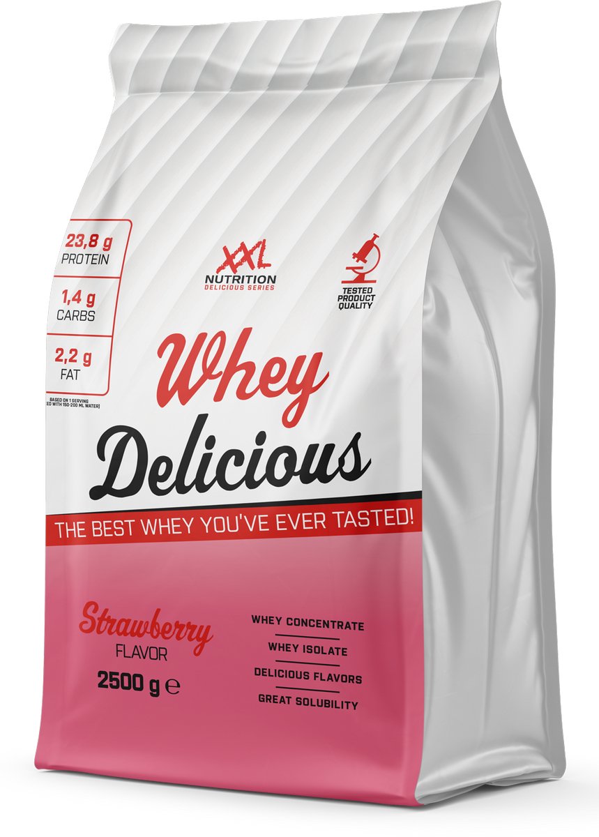 Goedkoopste XXL Nutrition - Whey Delicious - 80 Eiwit - Aardbei - Wei Eiwitpoeder met BCAA & Glutamine, Proteine Poeder, Eiwit shake, Whey Protein - Diverse Smaken - 2500 gram (83 shakes