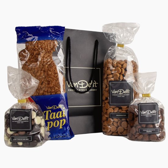 Van Delft - Cadeauset met truffel, taaipop, kruidnoten (500gr) en luxe mix - Kruidnoten Cadeau - Personeelsgeschenk - Sinterklaas geschenk