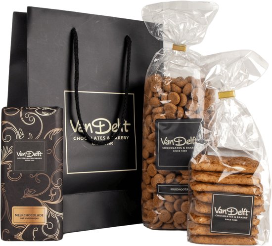 Van Delft - Cadeauset met reep, kruidnoten (500gr) en taaikoeken - Kruidnoten Cadeau - Personeelsgeschenk - Sinterklaas geschenk