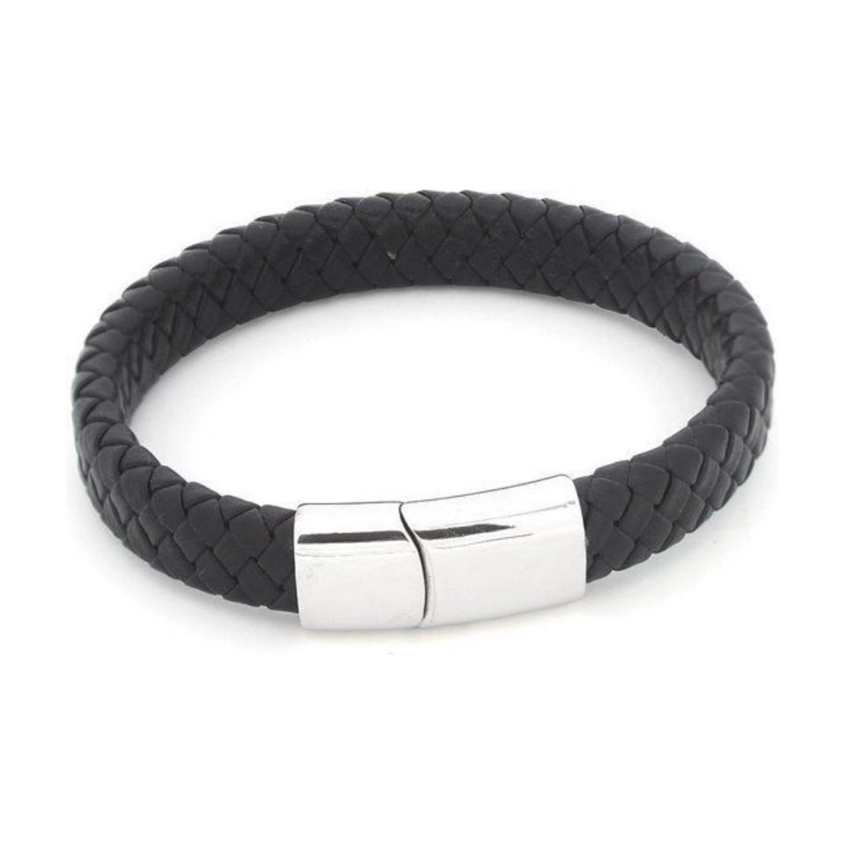 Armband – Leer & Roestvrijstaal – 12mm – Stoer Design – 23cm – Zwart
