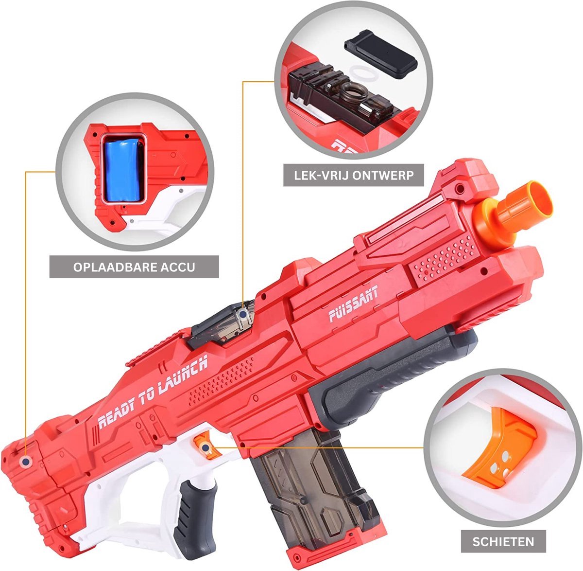 Modito Automatisch Waterpistool met Vizier Rood - Elektrisch Waterpistool - Watergeweer - Super Soaker - Watergun - Buitenspeelgoed — afbeelding 3