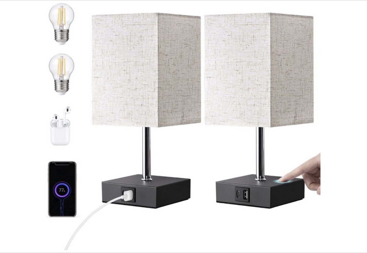 Led-bedlampje Touch dimbaar, moderne tafellamp met USB A C-oplaadpoort