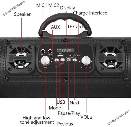Bluetooth Speaker - Draadloze Luidspreker - Karaoke Speaker - Bluetooth Subwoofer - Smart Speaker - Met Microfoonfunctie - Muziekbox voor Auto - Cadeau voor Mannen - Party Speaker - USB - AUX - TF Kaart - Oplaadbaar - Zwart - Street Style - Draagbaar van Merkloos — afbeelding 2