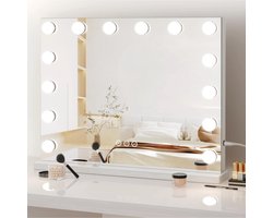 Bright Beauty Vanity hollywood make up spiegel met verlichting - 50 cm x 42 cm - zonder rand - drie lichtstanden - wit