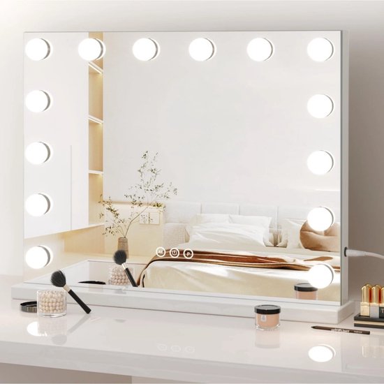 Bright Beauty Vanity hollywood make up spiegel met verlichting - 50 cm x 42 cm - zonder rand - drie lichtstanden - wit