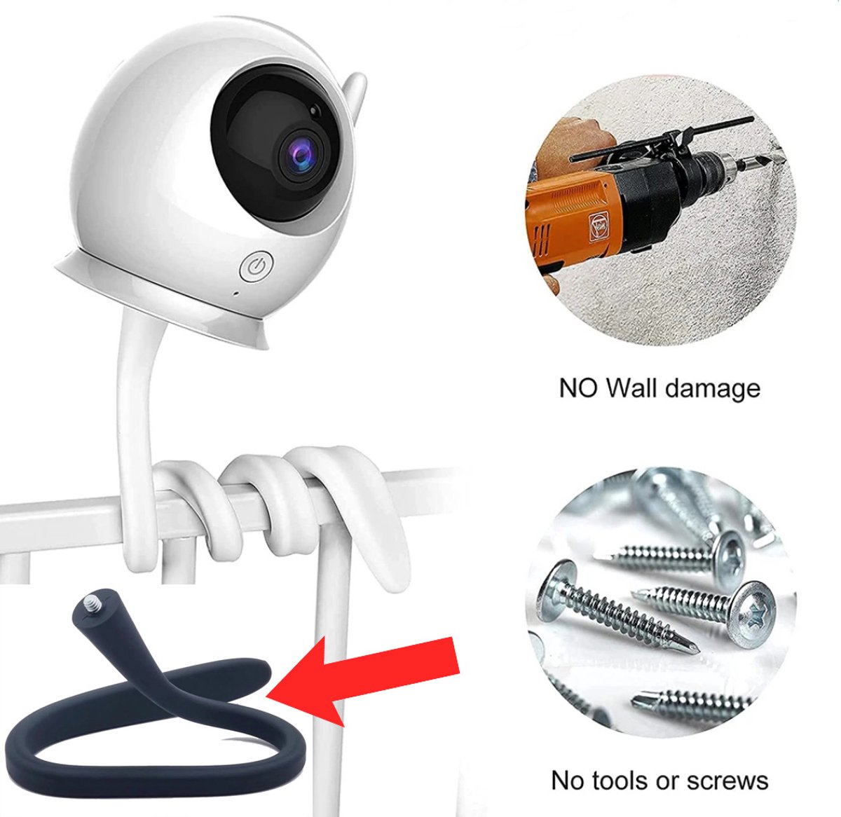 Image of Actie4you® - Babyfoonhouder - Camera Houder - Babyfoon Standaard - Babyfoon Houder - Babyfoon Bevestiging - Babyfoonhouder voor Bed - Standaard – Flexibel - Zwart