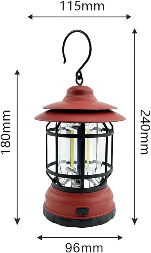 Tentlampen - Camping Lantaarn - Tent Lamp - Outdoor - Draagbare Kampeerlamp - Tentlamp - Acculamp - LED Lamp - Retro Camping Lamp Oplaadbaar LED - Noodpakket - Buiten Lantaarn - Ophangbaar - Oplaadbaar - Zwart — afbeelding 2