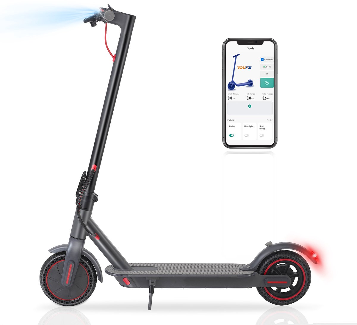 YEE RUN Elektrische Step, Opvouwbare elektrische step voor jongeren en volwassenen, 350W motor, 25km/h max, 25km bereik, 120kg laadvermogen, LED-display.
