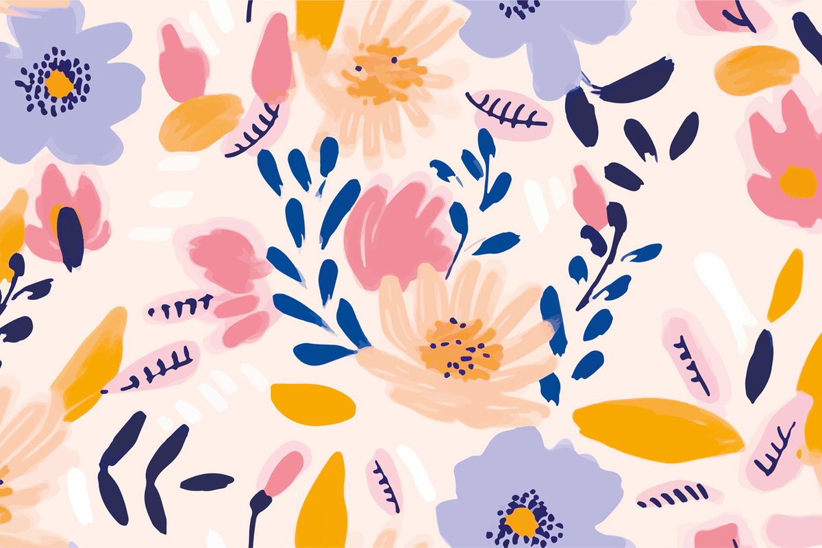 Fotobehang bloemenprint in blauw kleurrijk
