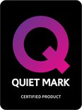 Quiet Mark gecertificeerd product logo met een paarse 'Q'.