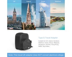 Famanu - Reisadapter Type G, Reisadapter UK Plug Adapter Engeland met 2 USB, Socket Adapter Reisstekker Power Adapter voor Ierland Verenigd Koninkrijk Mexico, Engeland Duitsland Plug Zwart