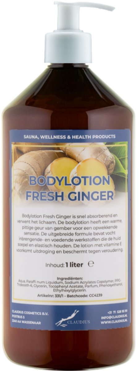 Bodylotion Fresh Ginger 1 Liter met witte pomp - stijlvolle en duurzame uitstraling