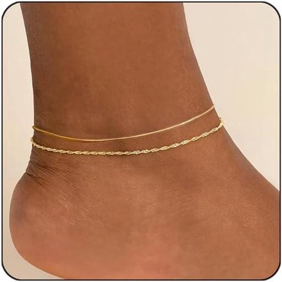 Bracelet de cheville en métal plaqué or, résistant à l'eau, chaîne serpent, motif à chevrons, acier inoxydable, chaîne à maillons fins, bijoux de cheville d'été