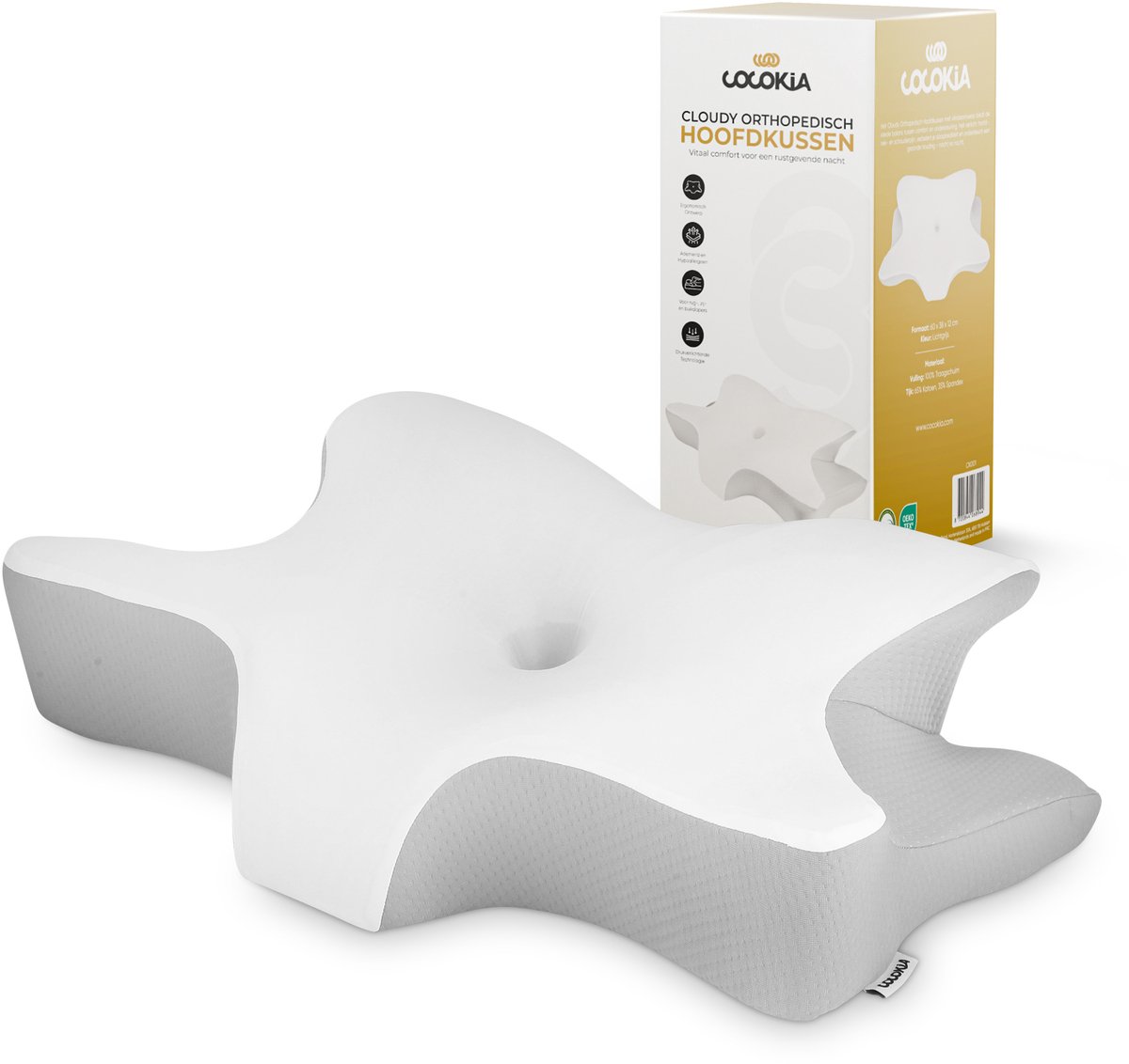 Hoofdkussen Nekklachten - Orthopedisch Vlinderkussen - Anti Snurk Kussen - Ergonomisch Traagschuim Kussen - Slaapkussen Memory Foam - Voor Rug-, Buik- en Zijslapers - Cocokia Cloudy