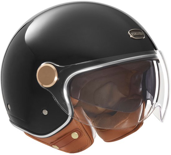 NOX exklusiv Jethelm met Ingebouwd Zonnevizier – Scooter helm - Stijlvol, Lichtgewicht & Comfortabel – Jethelm met Ventilatie – Perfect voor Scooter & Motorfiets - Kleur Glimmend Zwart - Maat S = 55 tot 56 cm