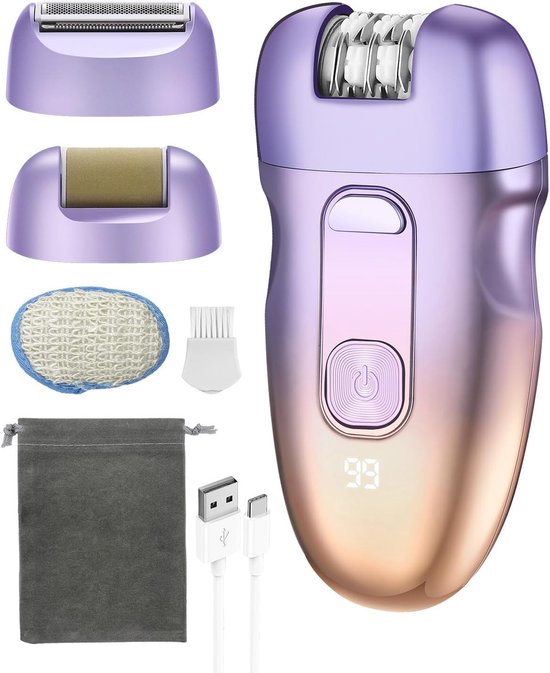3-in-1 draadloze elektrische ontharingsapparaat voor vrouwen-gezichts- Epilator met verwisselbare koppen- IPX6 & LED-USB-C waterdicht elektrisch scheerapparaat voor benen-Oksels-Epilators en accessoires