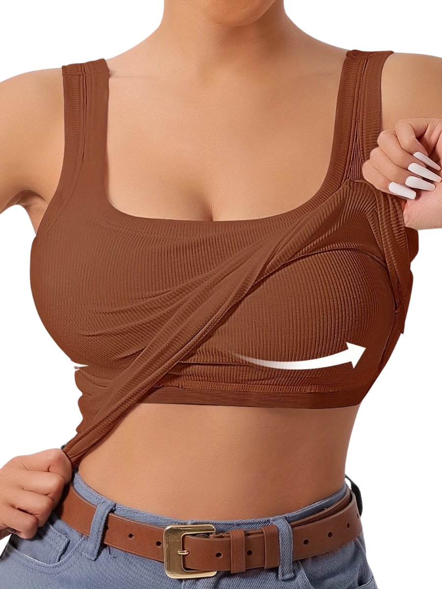 Nivard Open Rug Top Backless Body Jurk Shirt Bruin