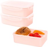 Lock&Lock Lunchbox - Broodtrommel - Snackdoosjes - Bento box - Meal prep Bakjes - Vershoudbakjes set met deksel - Diepvriesbakjes - Diepvriesdozen - Met 3 Compartimenten | Vakjes - Volwassenen - Kinderen - 1 liter - Set 3 Stuks - Roze - LocknLock