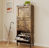 Xbro Schoenenkast met 3 Klapdeuren – Dubbele Diepte – Smal Schoenenrek met Bovenplank – Voor Hal & Slaapkamer – 50 x 130 x 24 cm – Vintage