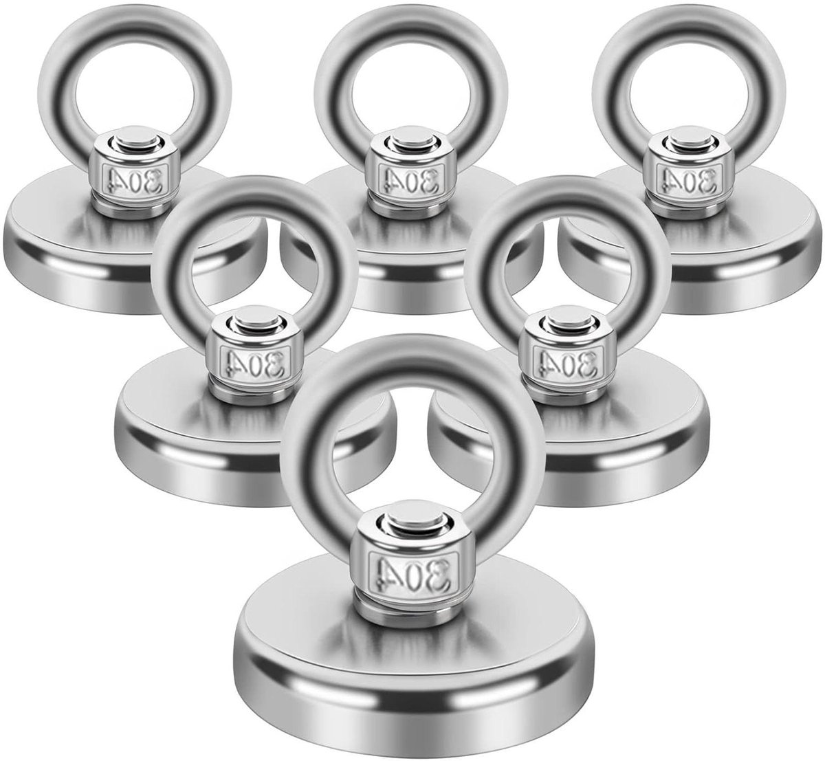 Pack van 6 Magneten - Sterke 45 kg Neodymium Magneten - Extra Sterke Magneetvissen Set 32mm - Super Sterke Vis Magneet met Gat voor Thuis Workshop Vijver Schuilplaats voor Magneetvissen in Meren Tuin - Duurzaam en Krachtig
