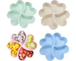 4-delige snackplaat voor kinderen - herbruikbare kunststof plaat met vakken - ideaal voor thuisfeestjes - noten, snoep en gedroogd fruit - 4-vaks fruitschaal (4 kleuren)