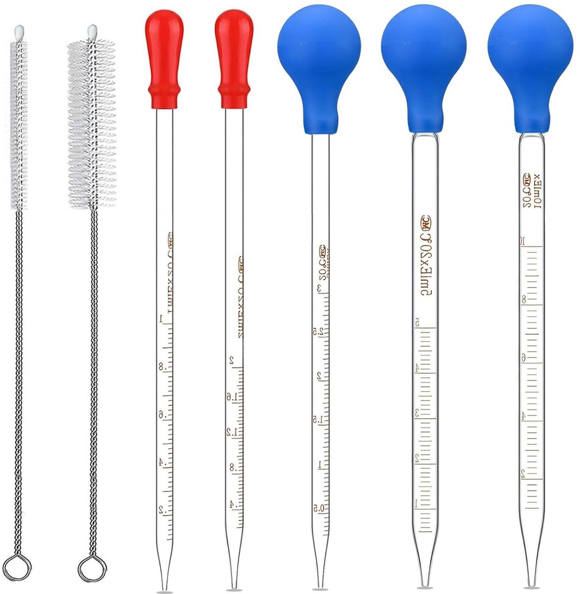 Image of 5-delige glazen pipet set - 10 ml, 5 ml, 3 ml, 2 ml, 1 ml + reinigingsborstels - voor laboratorium, onderzoek, geneeskunde * Winter Sale *