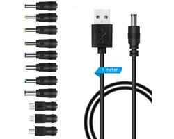 11-in-1 USB DC voeding Kabel met Verwisselbare Plugs - universele Multi-Functionele Oplaadkabel voor 5V Apparaten - 1 Meter - USB naar DC / Type-C / Micro-USB / Mini-USB - 1 meter - zwart