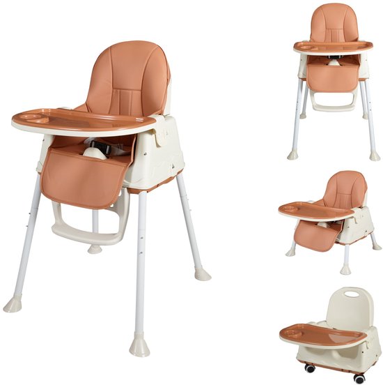 Bebies First 2 in 1 Kinderstoel – Baby / Peuterkinderstoel met Wieltjes en Afneembaar Eetblad - Bruin