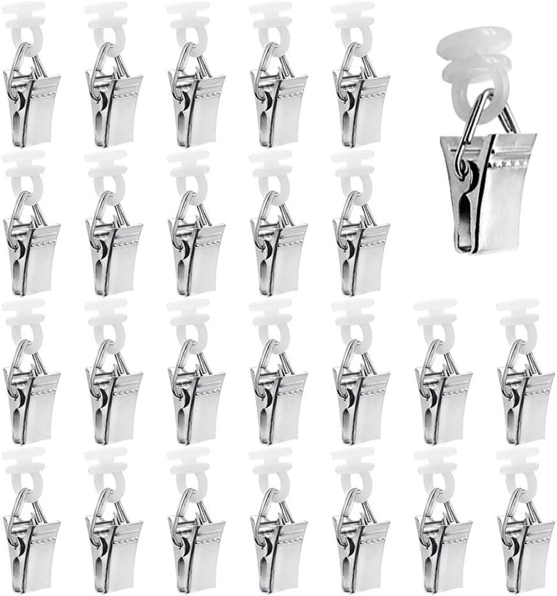 70 stuks metalen gordijnclips en rollers - roestvrij metaal - set voor gordijnrail - inclusief clips
