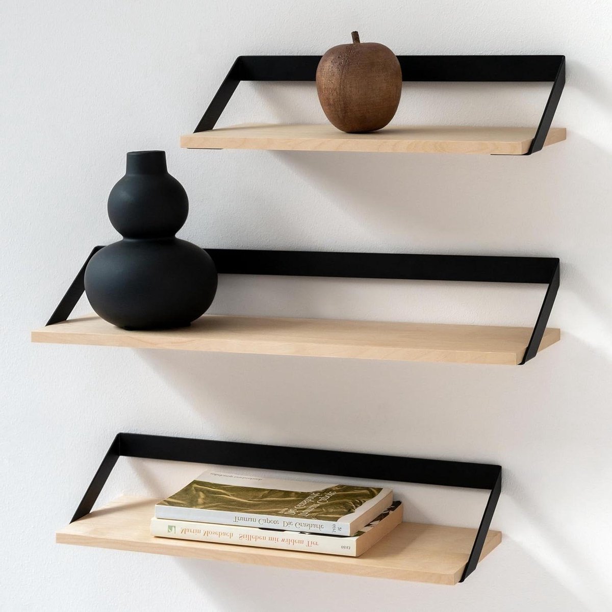 Wandplanken | Set van 3 Zwevende Planken Gemaakt van Metaal en Echt Houtfineer | Wanddecoratie Opslag en Plank voor Woonkamer Keuken Slaapkamer | Berk
