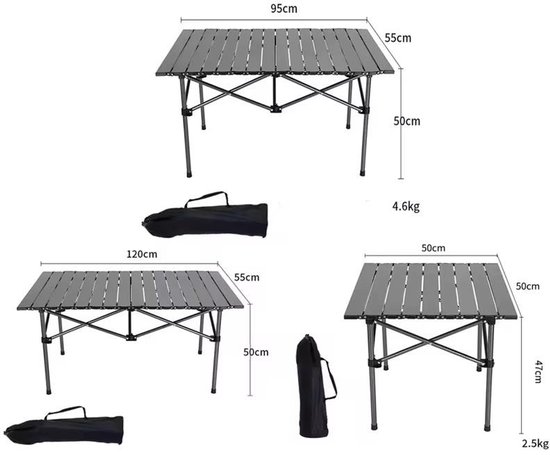 Opvouwbare Campingtafel 95×55×50 cm - Lichtgewicht & Duurzaam - Inklapbare Zwarte Buitentafel van Metaal - Voor Camping, Tuin, Strand & Balkon van Merkloos — afbeelding 2