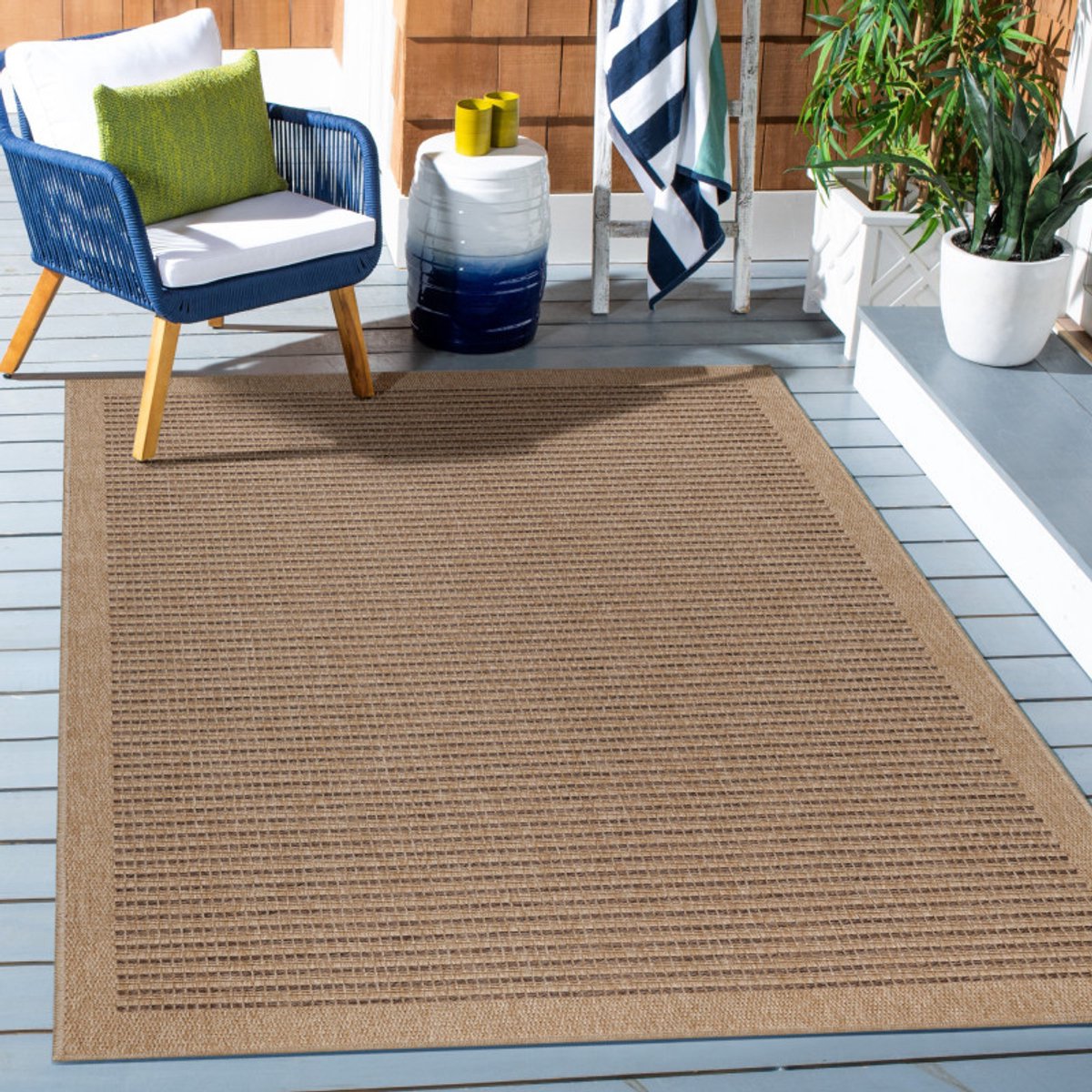 Vloerkleed Dhaka – Taupe/Zwart – Laagpolig met Levendig Design – Voor Binnen en Buiten – 200x290 cm